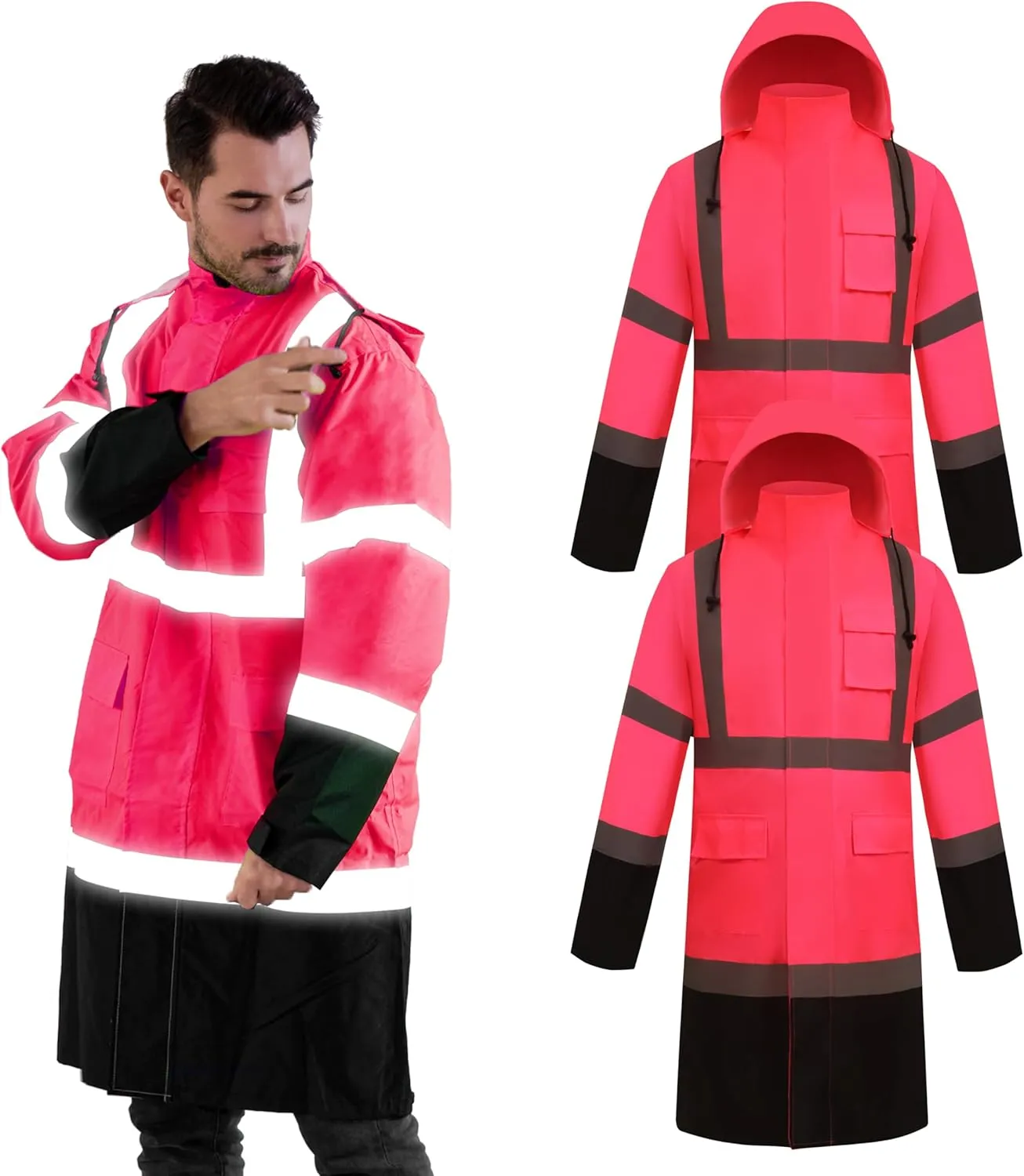 Z&Q LABOR Raincoat Safety Work Rain Gear for Men Waterproof with Hood, High Visibility Rain Gear,Rain Suits for Men