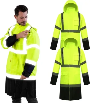 Z&Q LABOR Raincoat Safety Work Rain Gear for Men Waterproof with Hood, High Visibility Rain Gear,Rain Suits for Men