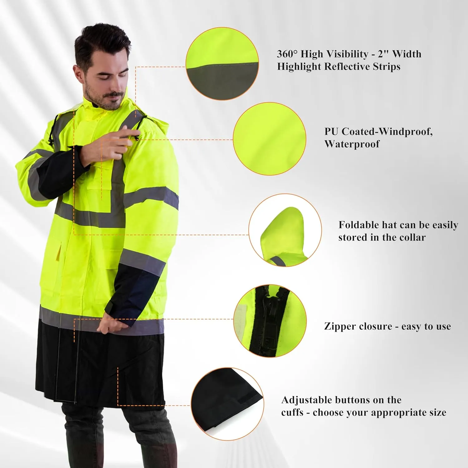 Z&Q LABOR Raincoat Safety Work Rain Gear for Men Waterproof with Hood, High Visibility Rain Gear,Rain Suits for Men