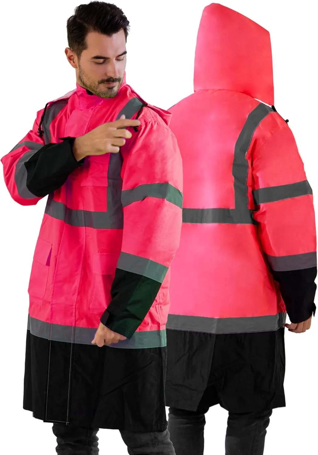 Z&Q LABOR Raincoat Safety Work Rain Gear for Men Waterproof with Hood, High Visibility Rain Gear,Rain Suits for Men