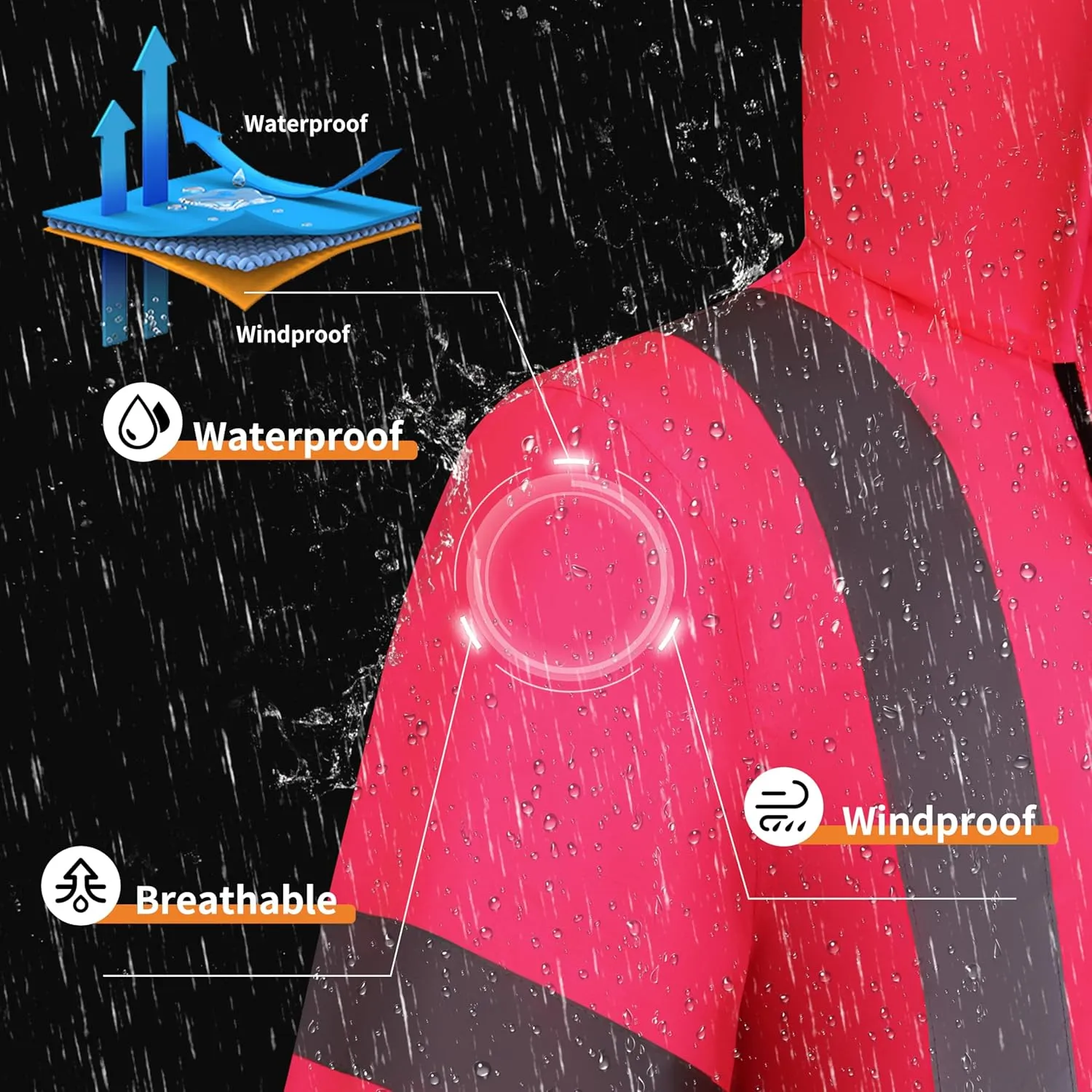 Z&Q LABOR Raincoat Safety Work Rain Gear for Men Waterproof with Hood, High Visibility Rain Gear,Rain Suits for Men