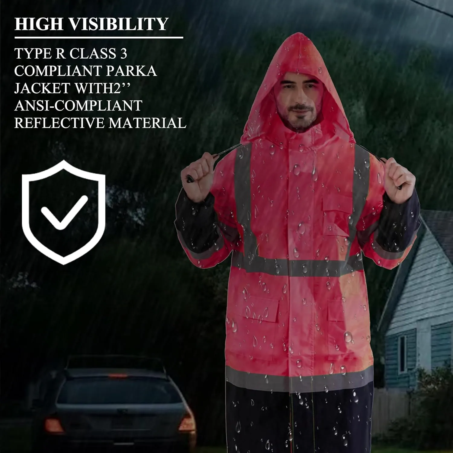 Z&Q LABOR Raincoat Safety Work Rain Gear for Men Waterproof with Hood, High Visibility Rain Gear,Rain Suits for Men