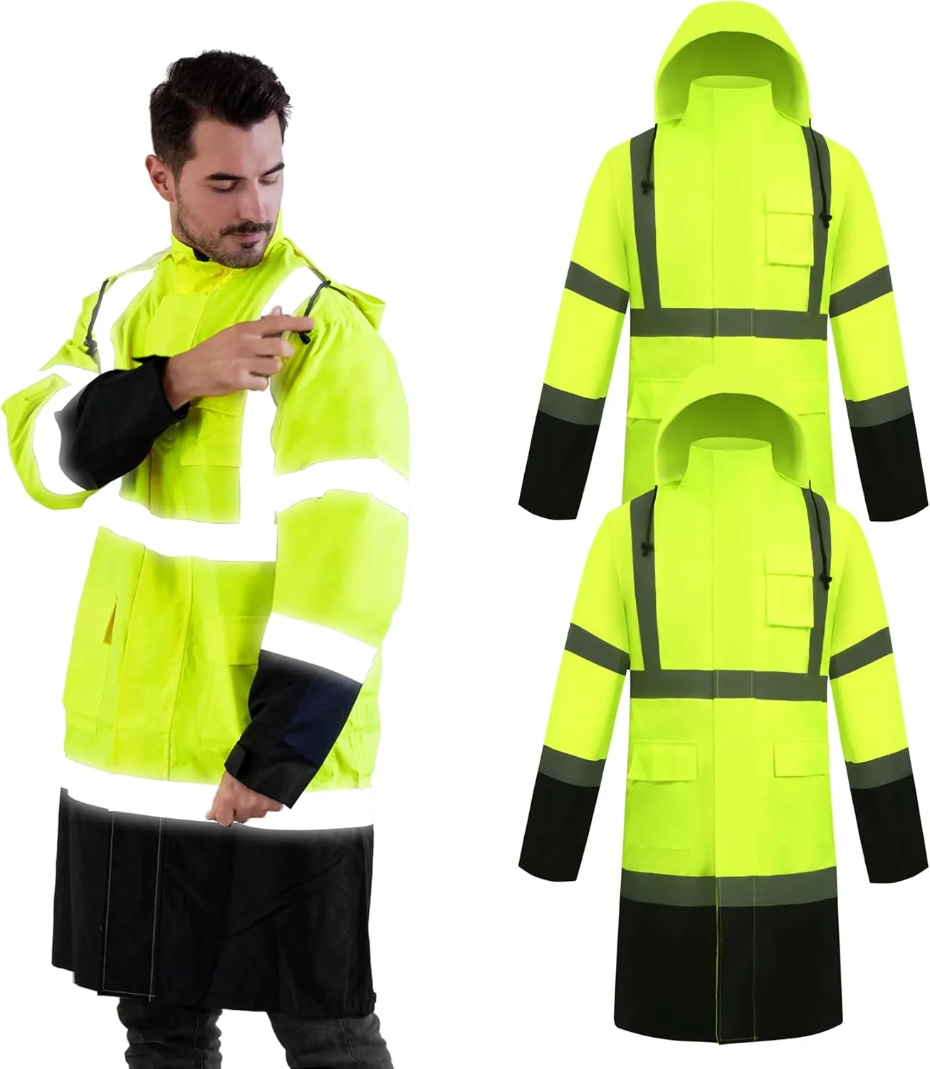 Z&Q LABOR Raincoat Safety Work Rain Gear for Men Waterproof with Hood, High Visibility Rain Gear,Rain Suits for Men