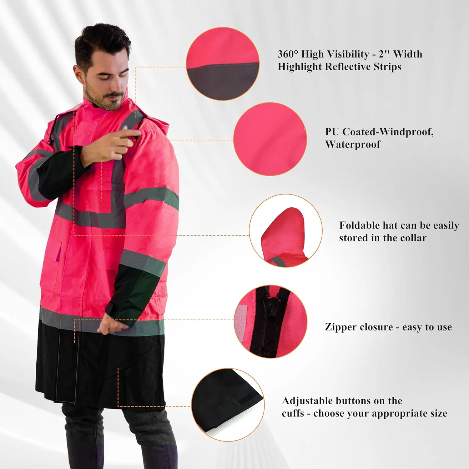Z&Q LABOR Raincoat Safety Work Rain Gear for Men Waterproof with Hood, High Visibility Rain Gear,Rain Suits for Men